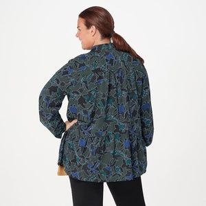 LOGO Lori Goldstein Stretch Woven Blouse Floral LG